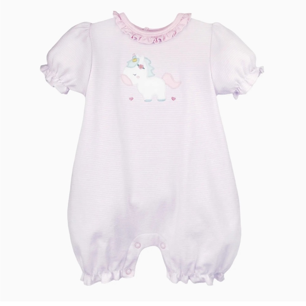 Petit Ami Pink Unicorn Ruffle Short-Sleeve One-Piece
